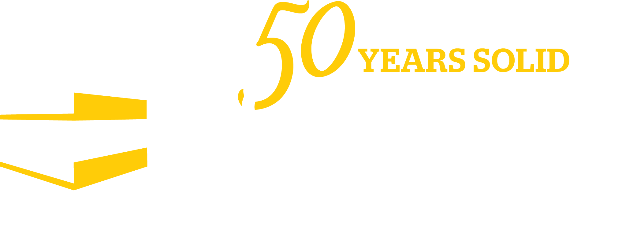 WORLD OF CONCRETE 2024 Conforms   WOC 50 Years Logo WhiteYellow 